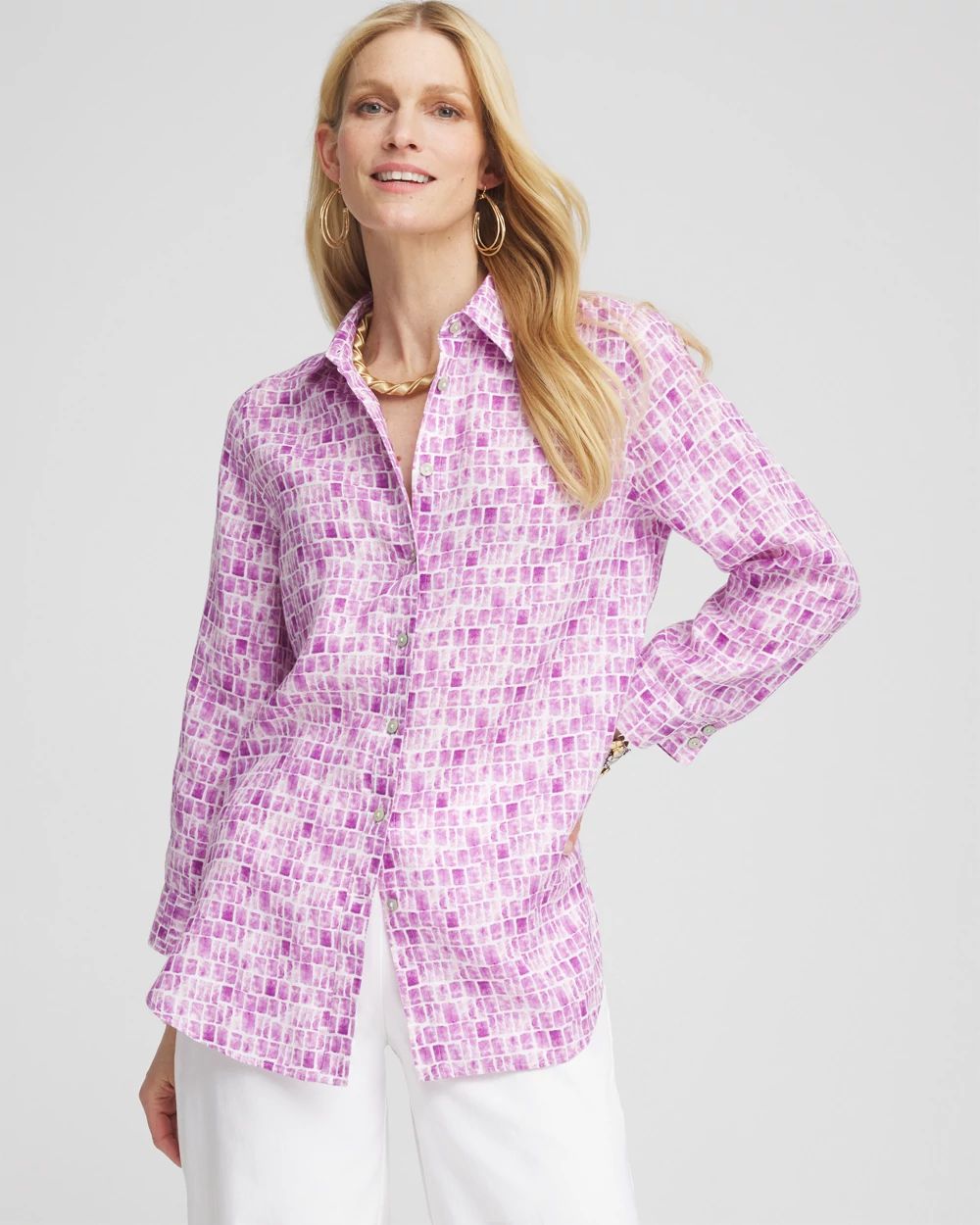 No Iron™ Tile Print Linen Shirt | Chico's